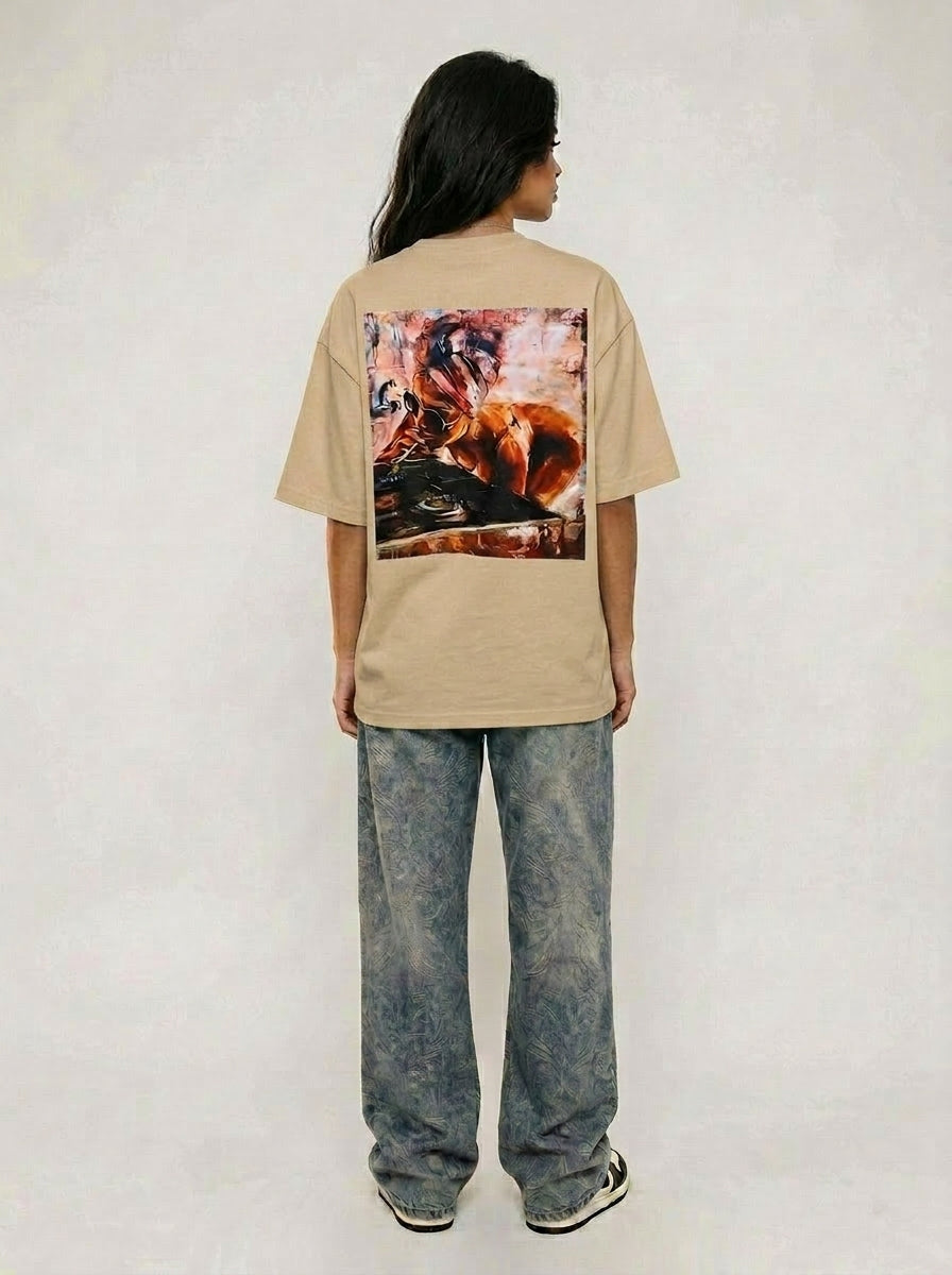 Cool Bee Midnight Muse Tee Beige for Women - Oversized Graphic Tee Streetwear India - Back View