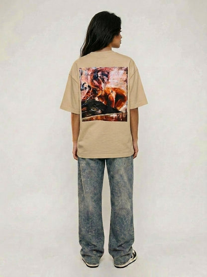 Cool Bee Midnight Muse Tee Beige for Women - Oversized Graphic Tee Streetwear India - Back View