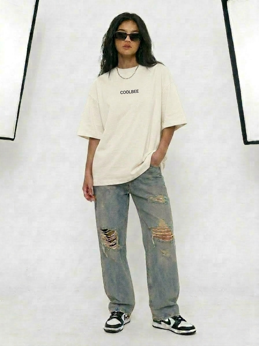 Cool Bee Orbital Drift Tee White for Women - Oversized Graphic Tee Streetwear India - Lifestyle View