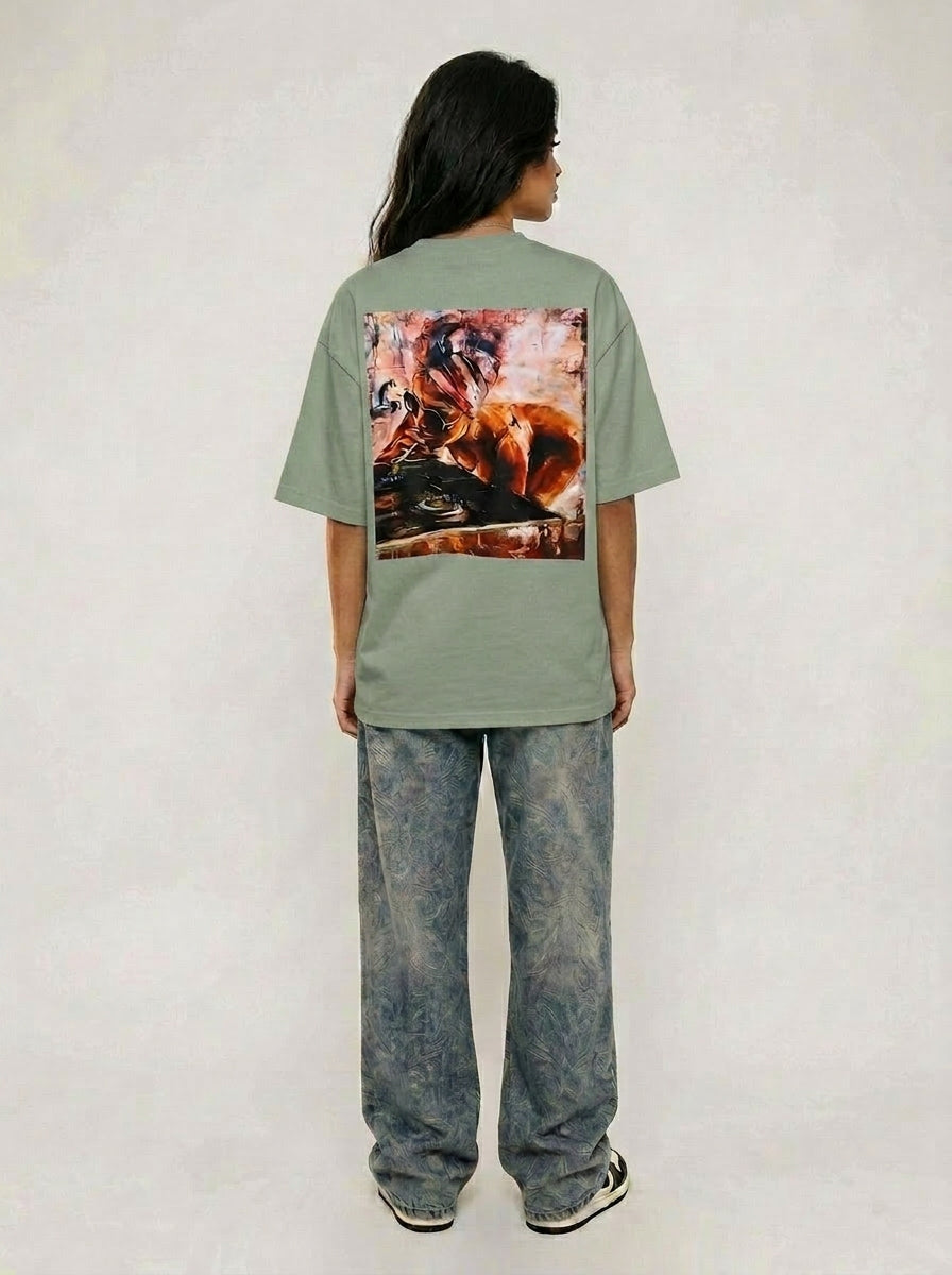 Cool Bee Midnight Muse Tee Green for Women - Oversized Graphic Tee Streetwear India - Lifestyle View