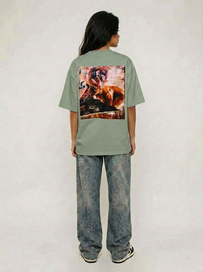Cool Bee Midnight Muse Tee Green for Women - Oversized Graphic Tee Streetwear India - Lifestyle View