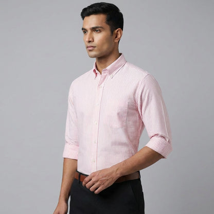 Super Premium Slim Fit Pink Striped Oxford Shirt