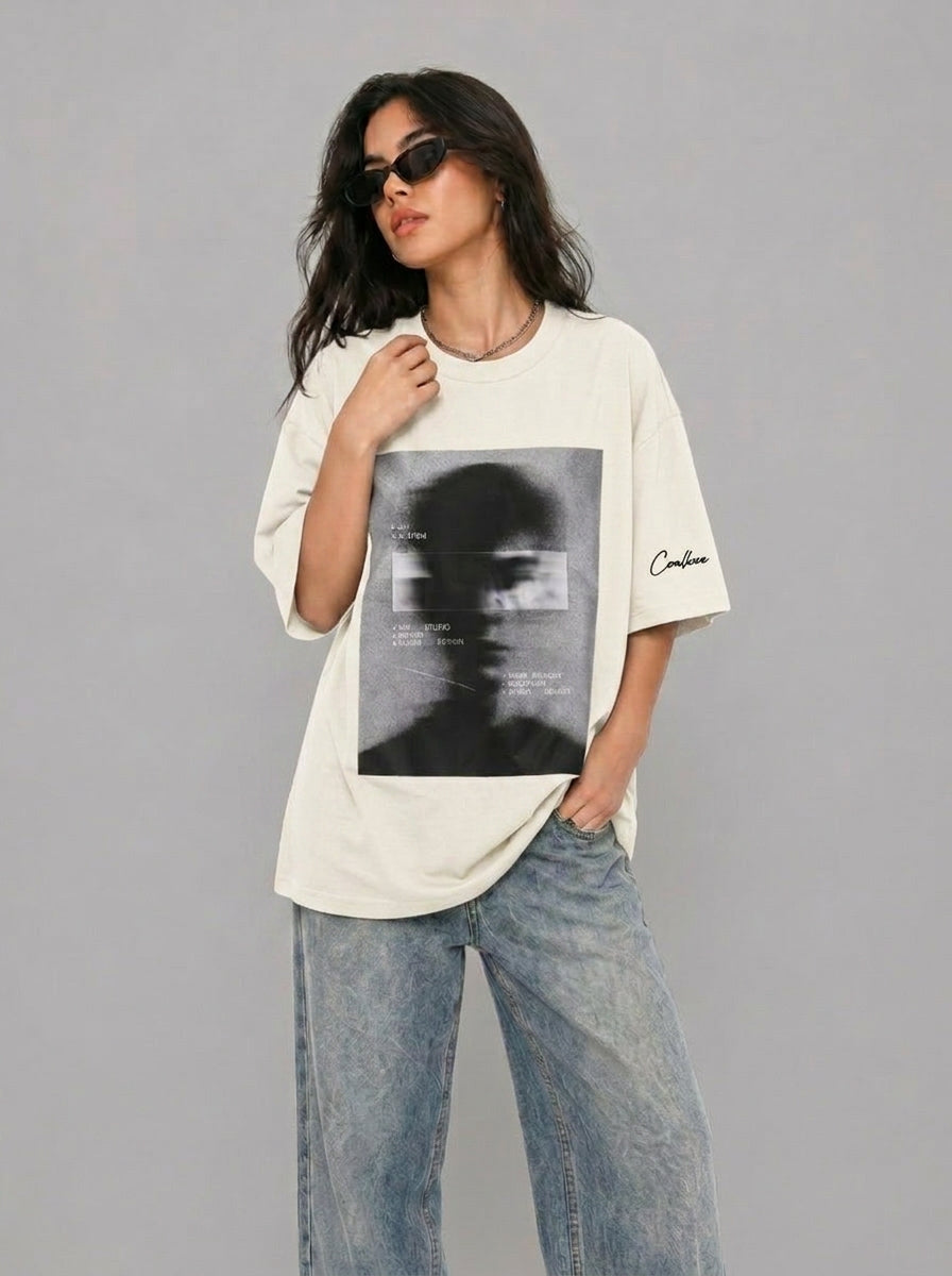 Cool Bee Blurred Vision Tee White for Women - Oversized Graphic Tee Streetwear India - Back View
