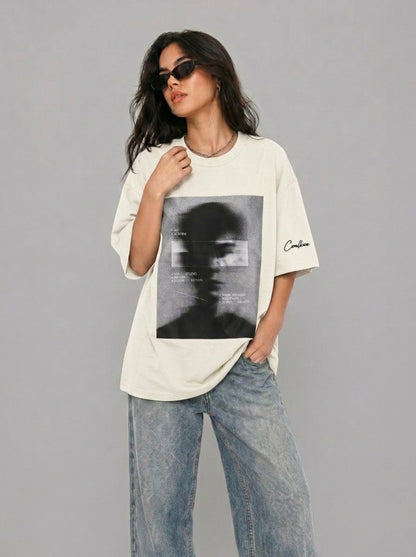 Cool Bee Blurred Vision Tee White for Women - Oversized Graphic Tee Streetwear India - Back View