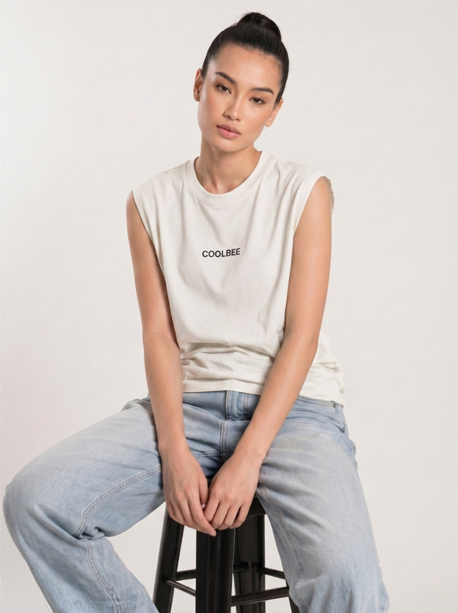 Cool Bee Women Tank Tees White for Women - Tank Top Gym Casual India - Lifestyle View