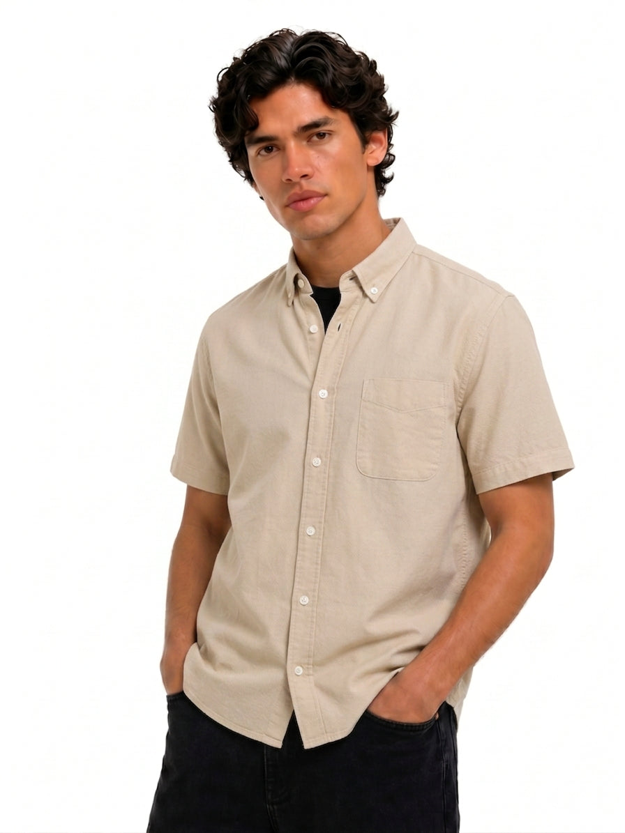 Cool Bee Oxford Casual Half Shirt Beige for Men - Beige Premium Half Sleeve Casual Shirt India - Back View