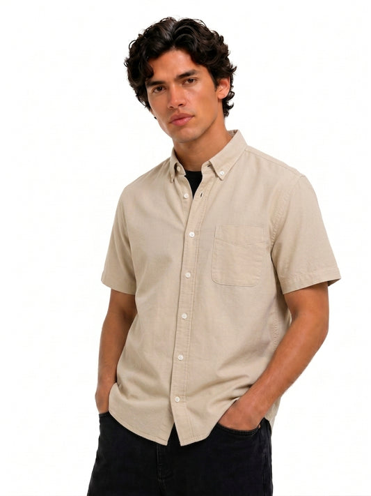 Cool Bee Oxford Casual Half Shirt Beige for Men - Beige Premium Half Sleeve Casual Shirt India - Back View