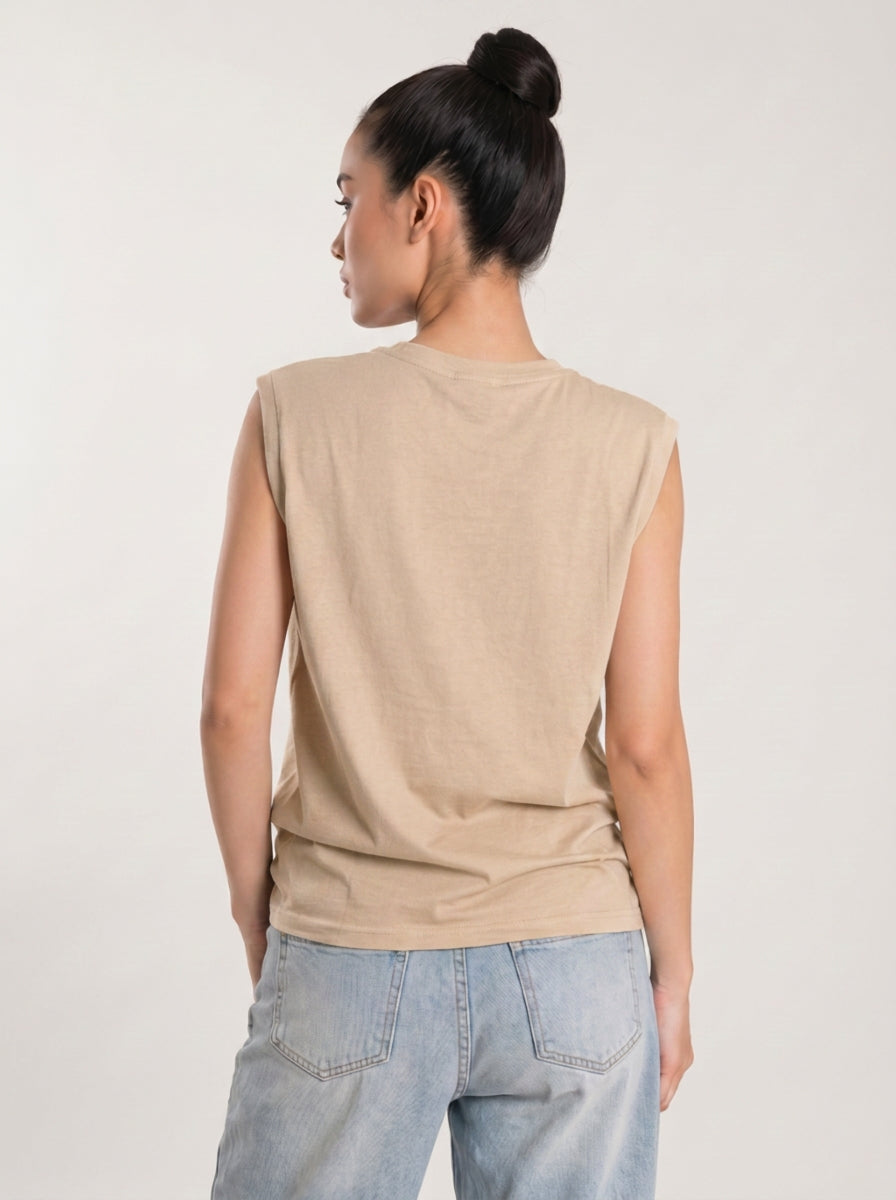 Cool Bee Women Tank Tees Beige for Women - Tank Top Gym Casual India - Lifestyle View