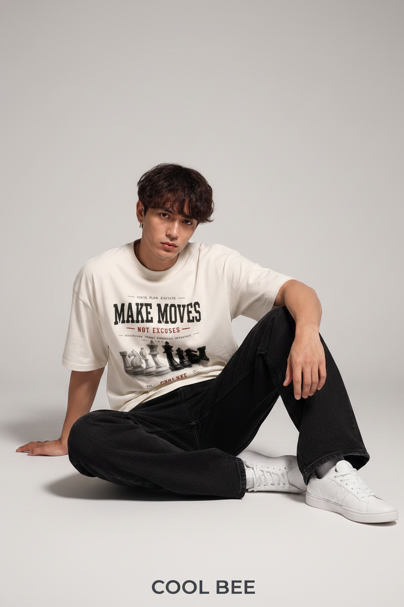 Cool Bee Theory Tee White for Men - White Oversized Graphic Tee Streetwear India - Lifestyle View