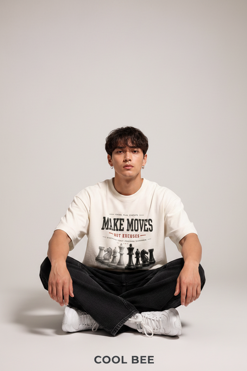 Cool Bee Theory Tee White for Men - White Oversized Graphic Tee Streetwear India - Lifestyle View