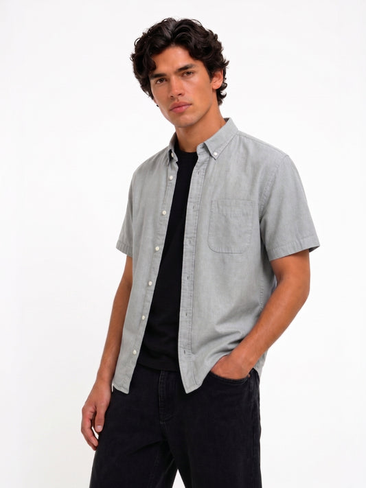 Cool Bee Oxford Casual Half Shirt Grey for Men - Grey Premium Half Sleeve Casual Shirt India - Back View