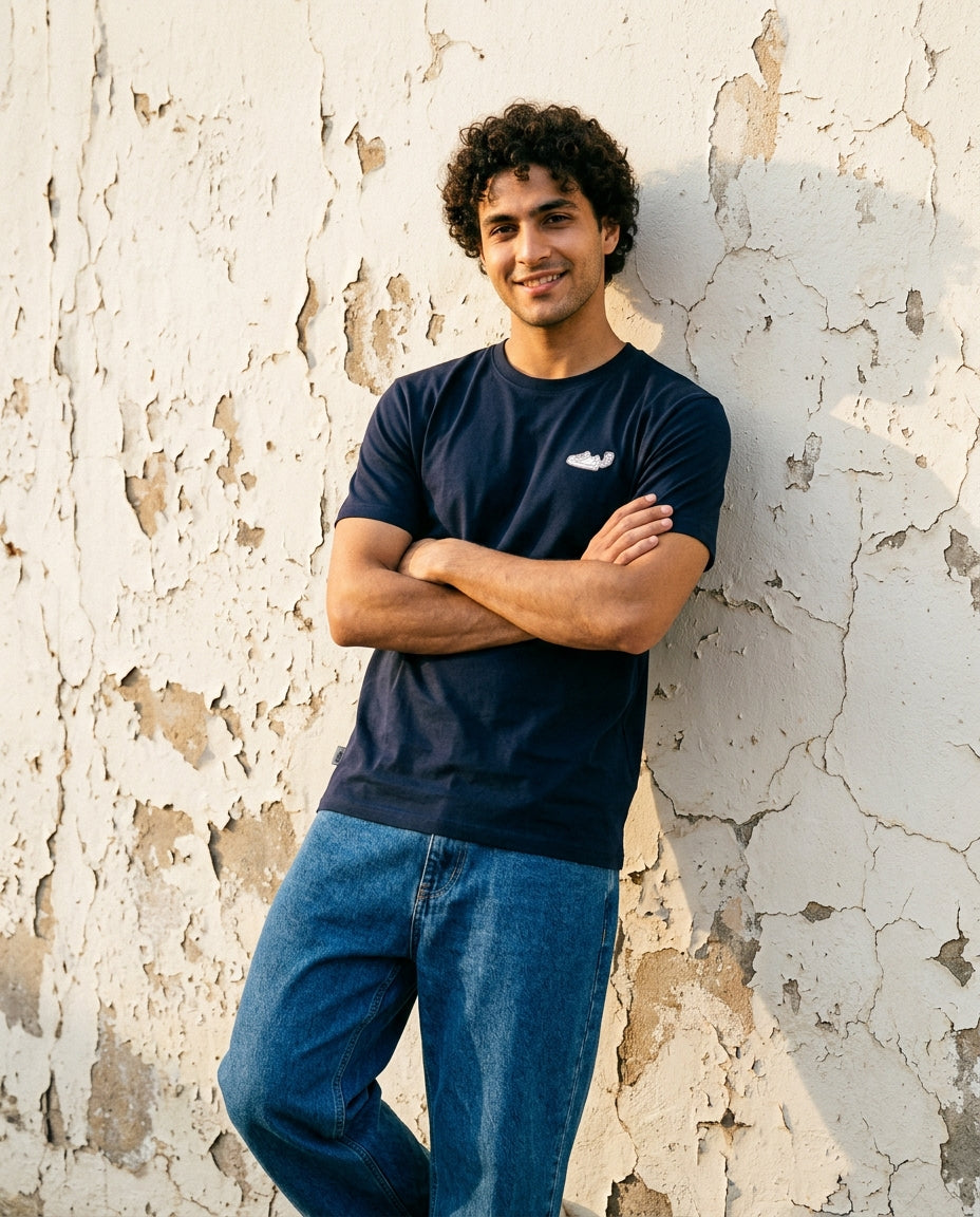 Cool Bee Essential Cotton Crew Neck T-Shirt Navy Blue for Men - Navy Blue Regular Fit Tee India - Lifestyle View