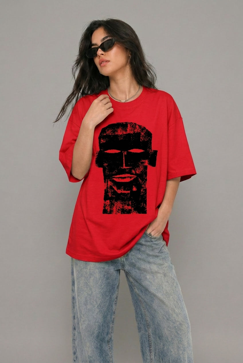 Cool Bee The Totem Tee Red for Women - Red Oversized Graphic Tee Streetwear India - Back View