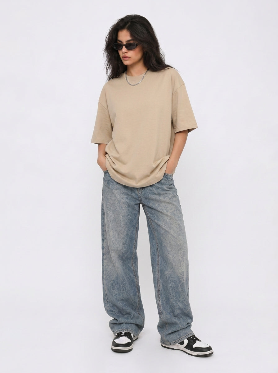 Cool Bee Play game Tee Beige for Women - Beige Oversized Graphic Tee Streetwear India - Lifestyle View