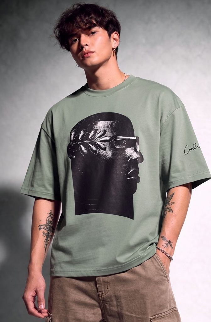 Cool Bee NeoClassic Graphic Tee Green for Men - Green Oversized Graphic Tee Streetwear India - Back View