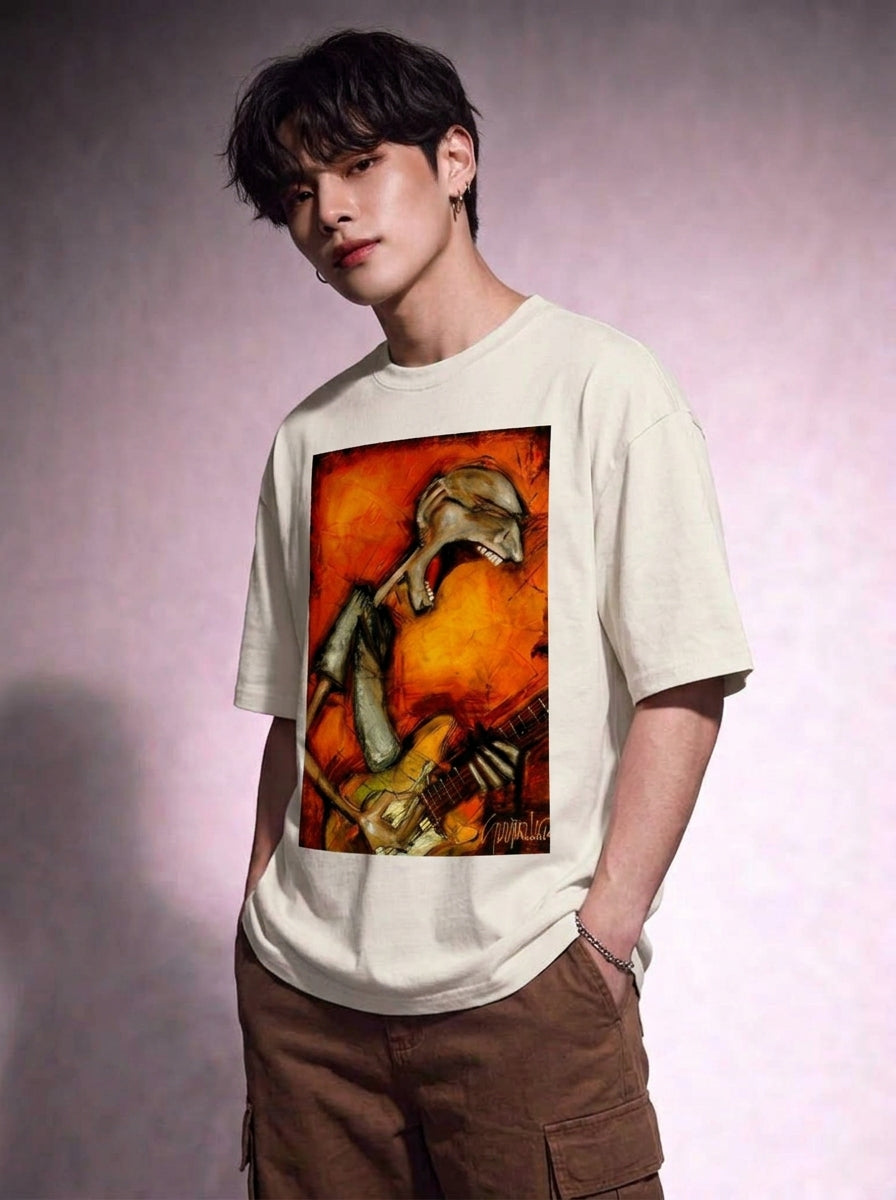 Cool Bee Canvas Chords Tee White for Men - White Oversized Graphic Tee Streetwear India - Lifestyle View