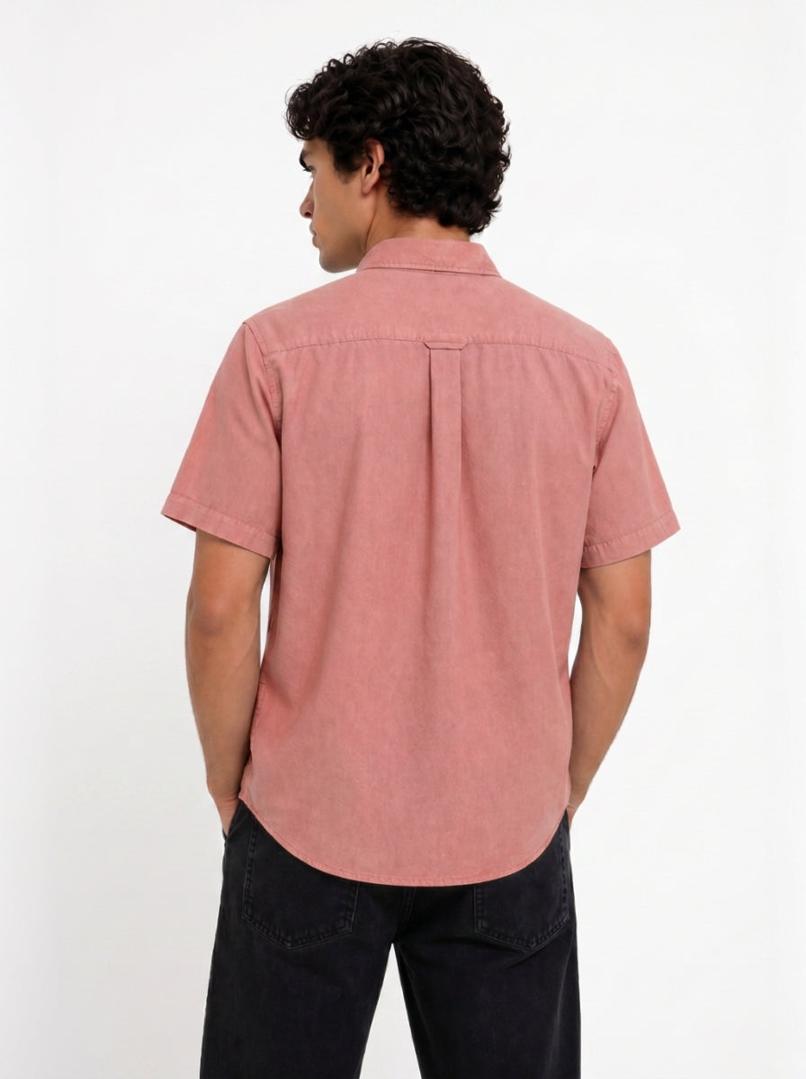 Cool Bee Oxford Casual Half Shirt Raspberry Red for Men - Red Premium Half Sleeve Casual Shirt India - Back View