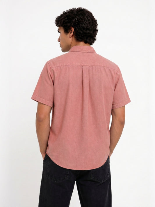 Cool Bee Oxford Casual Half Shirt Raspberry Red for Men - Red Premium Half Sleeve Casual Shirt India - Back View