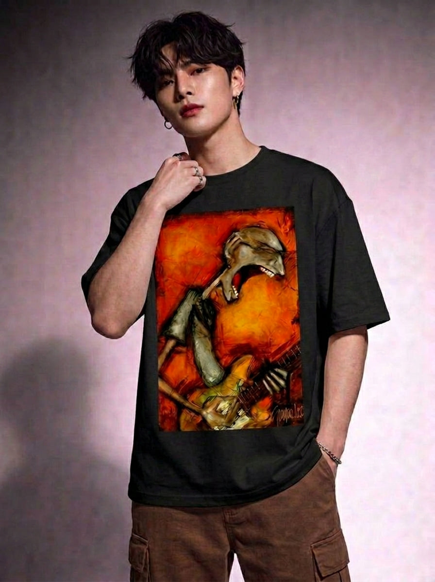 Cool Bee Canvas Chords Tee Black for Men - Black Oversized Graphic Tee Streetwear India - Lifestyle View