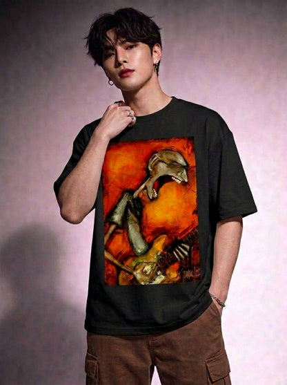 Cool Bee Canvas Chords Tee Black for Men - Black Oversized Graphic Tee Streetwear India - Lifestyle View
