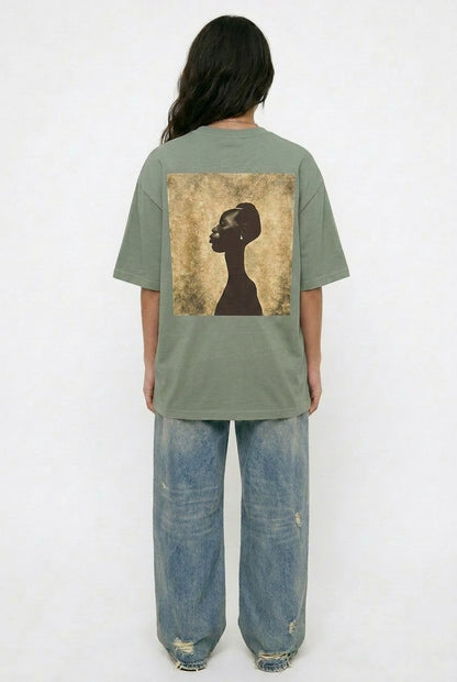 Cool Bee Silent Muse Tee Green for Women - Oversized Graphic Tee Streetwear India - Back View