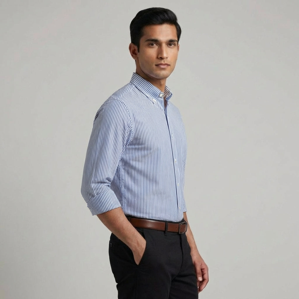 Super Premium Slim Fit Blue Deep Striped Oxford Shirt
