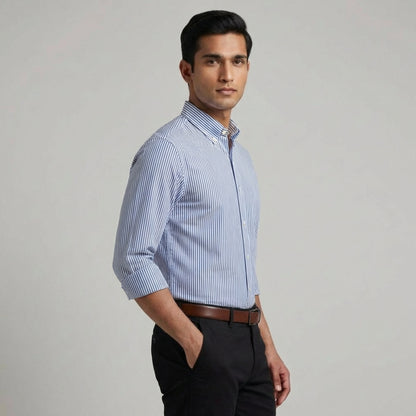 Super Premium Slim Fit Blue Deep Striped Oxford Shirt