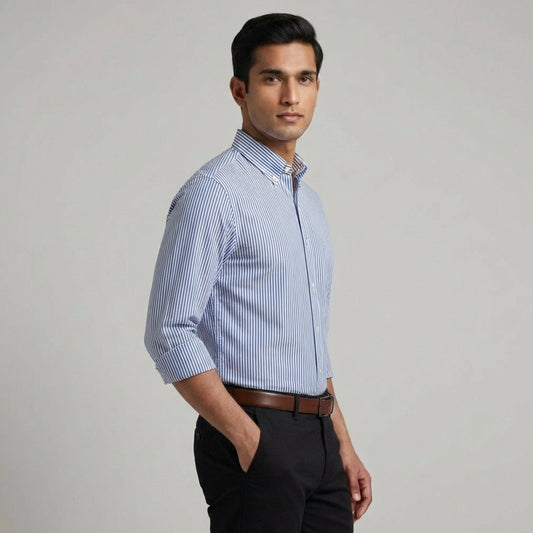 Super Premium Slim Fit Blue Deep Striped Oxford Shirt