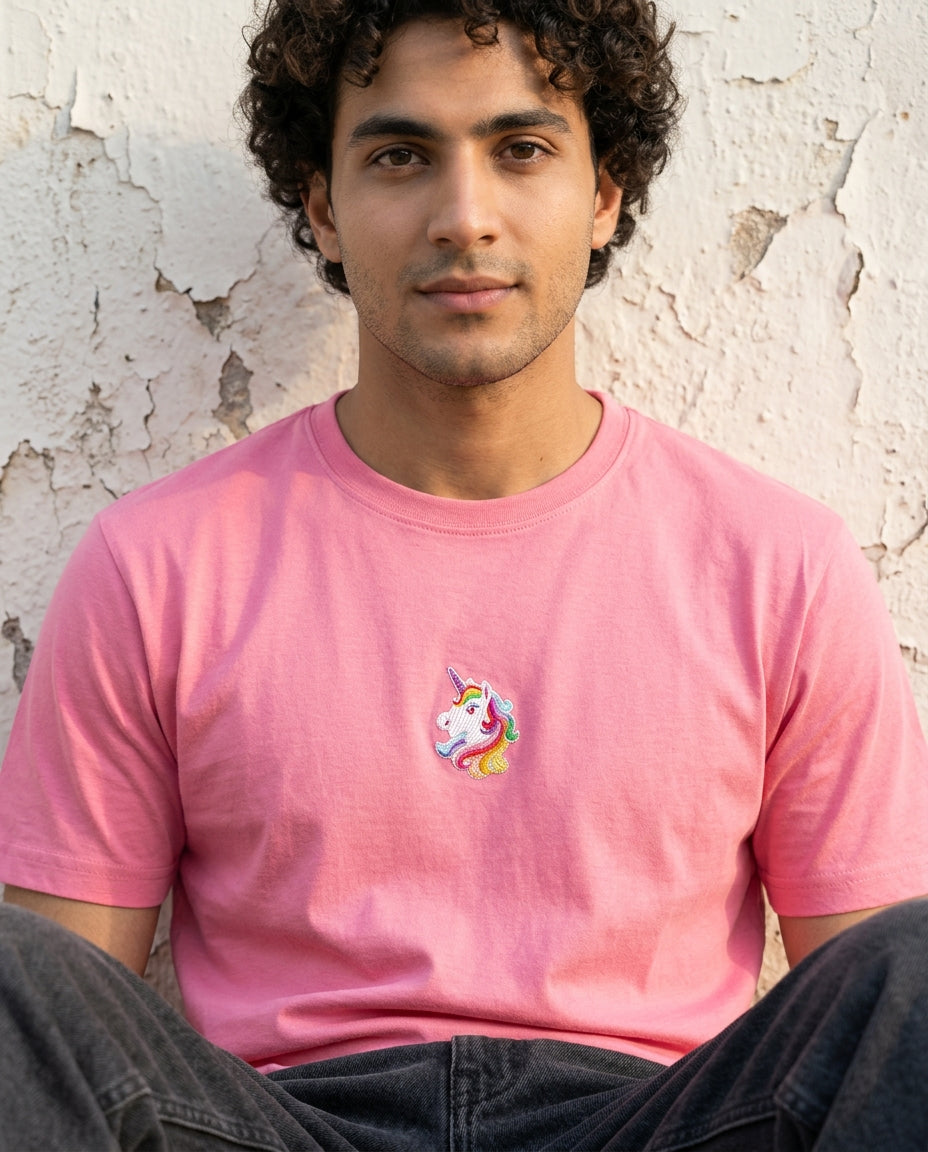 Cool Bee Essential Cotton Crew Neck T-Shirt Pink for Men - Lifestyle View