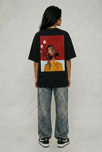 Cool Bee Cubist Bloom Oversize Tee Black for Women - Oversized Graphic Tee Streetwear India - Lifestyle View