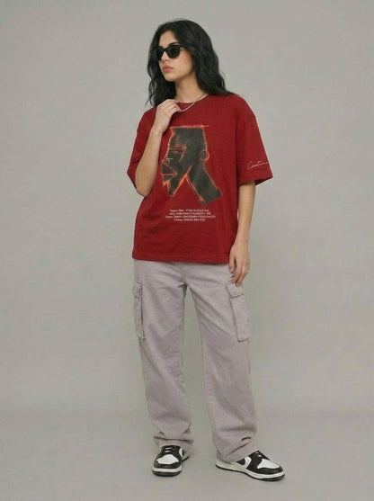 Cool Bee Urban Nomad Tee Red for Women - Oversized Graphic Tee Streetwear India - Lifestyle View