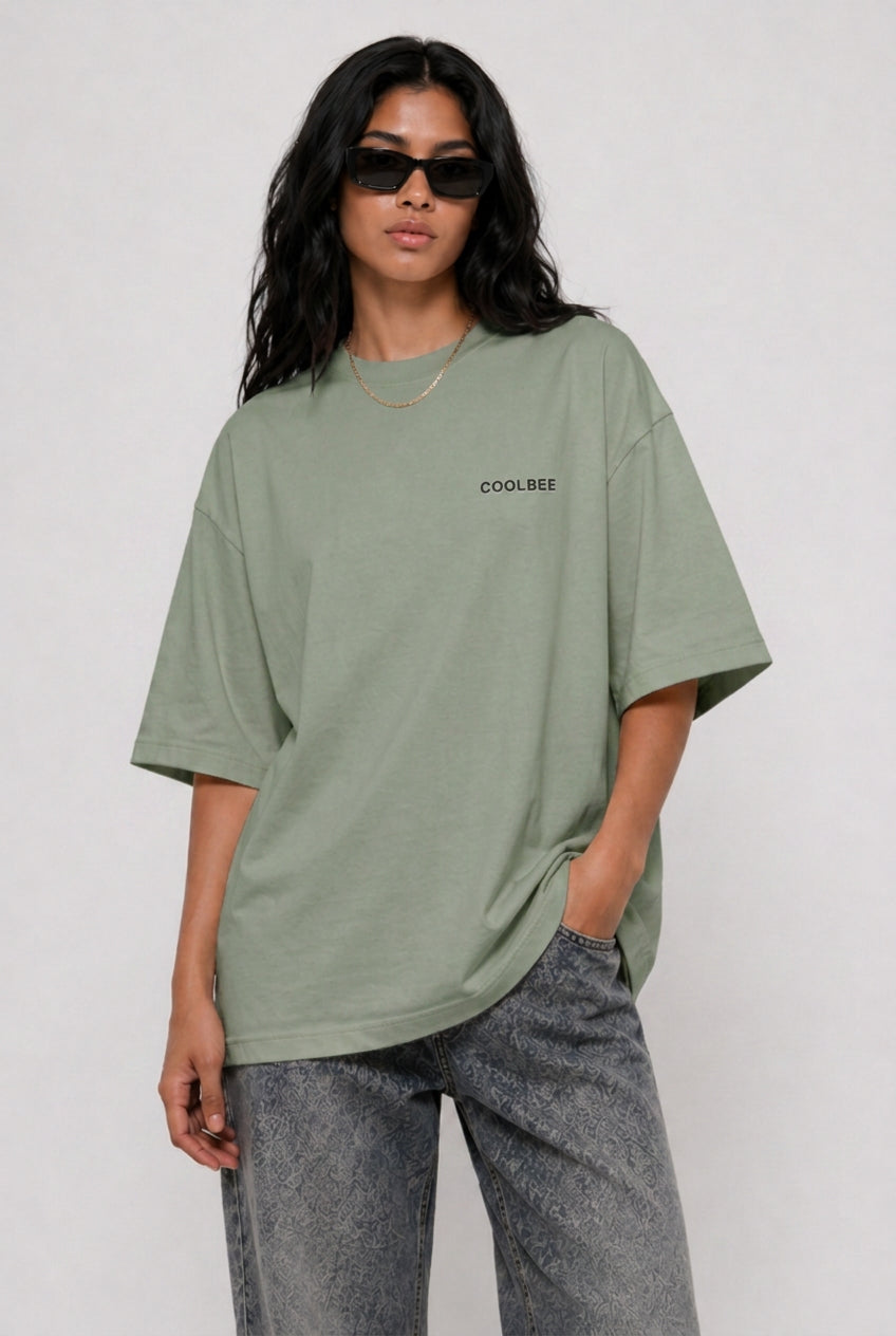 Cool Bee Perspective Graphic Tee Green for Women - Oversized Graphic Tee Streetwear India - Back View