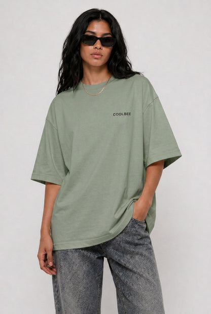 Cool Bee Perspective Graphic Tee Green for Women - Oversized Graphic Tee Streetwear India - Back View