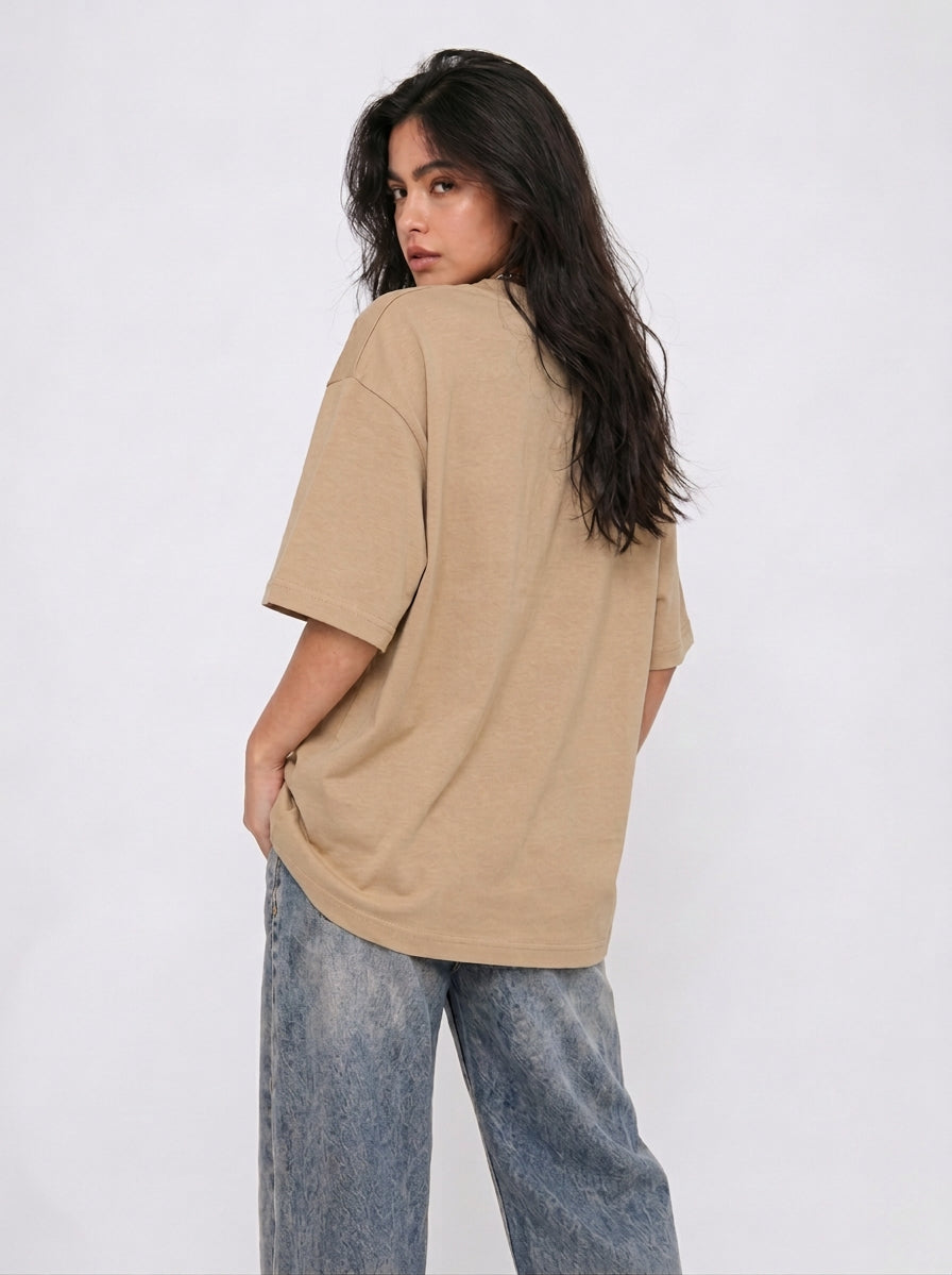 Cool Bee Structural Persona Tee Beige for Women - Oversized Graphic Tee Streetwear India - Lifestyle View