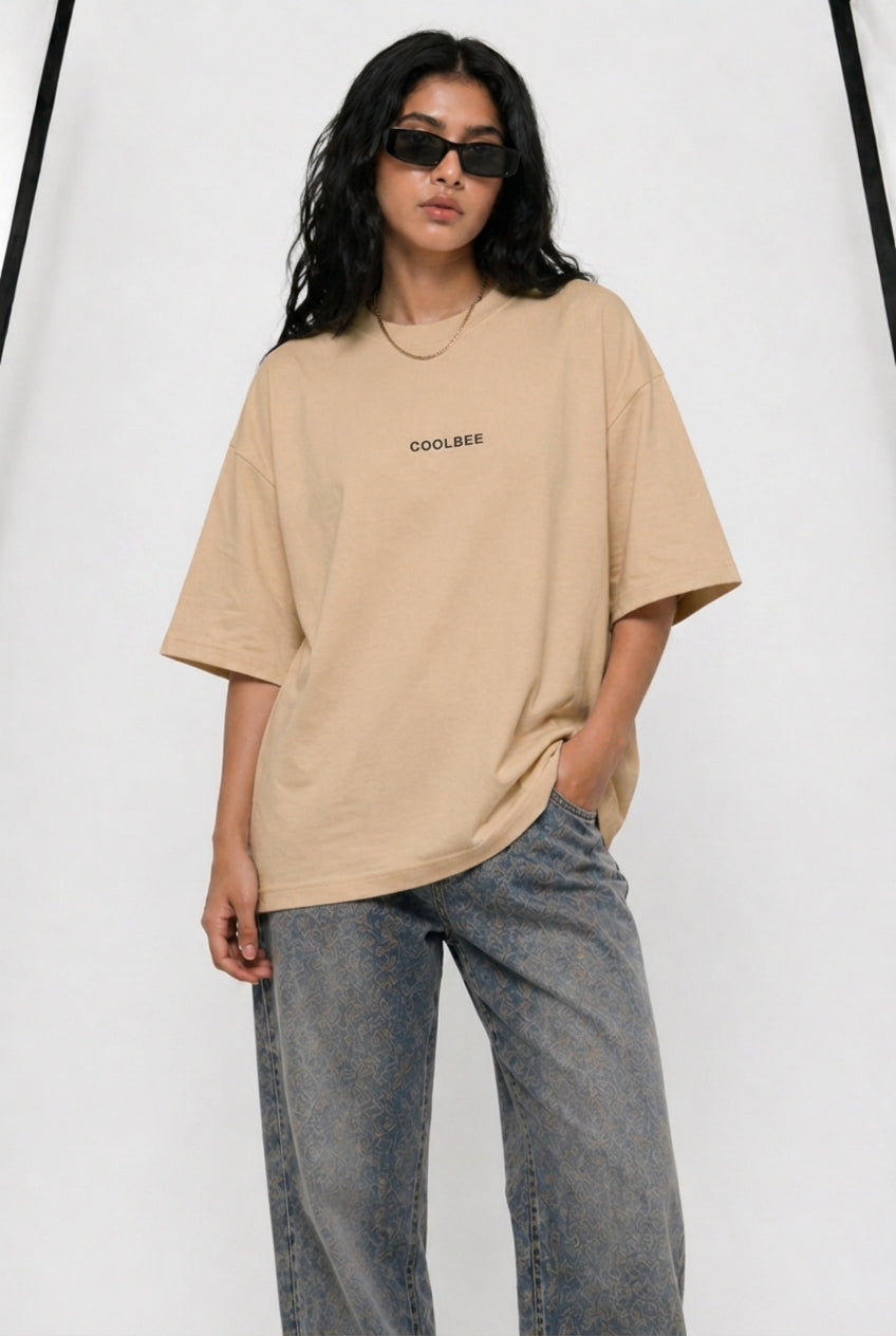 Cool Bee Matchday Abstract Tee Beige for Women - Oversized Graphic Tee Streetwear India - Back View