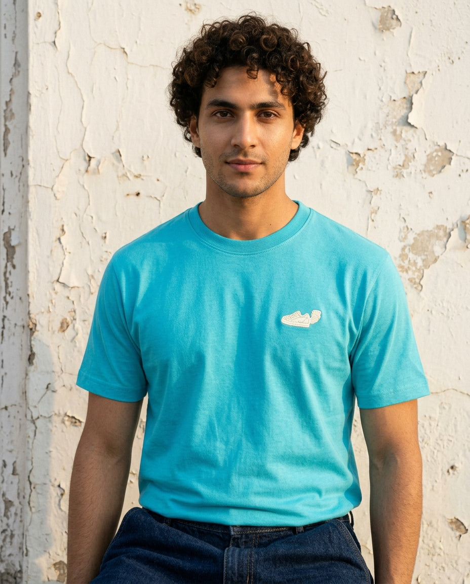 Cool Bee Essential Cotton Crew Neck T-Shirt Sky Blue for Men - Sky Blue Graphic Tee India - Lifestyle View