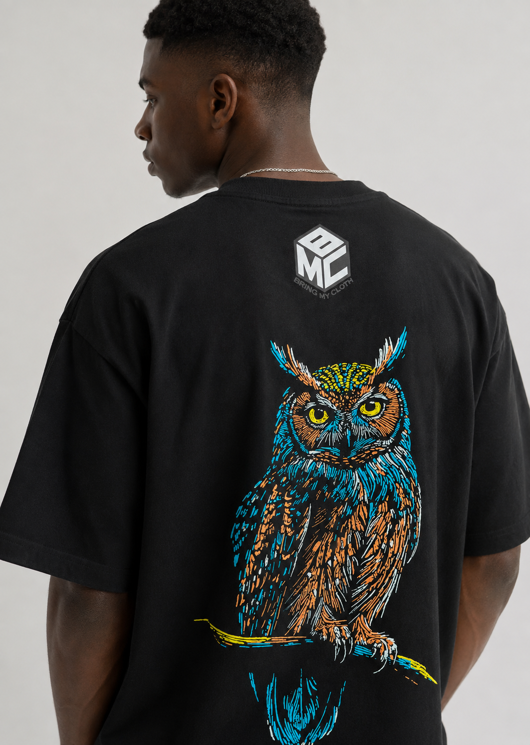 Neon Owl Graphic Tee Black