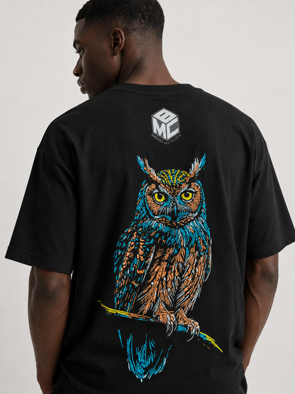Neon Owl Graphic Tee Black