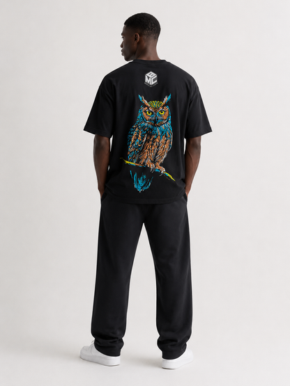 Neon Owl Graphic Tee Black