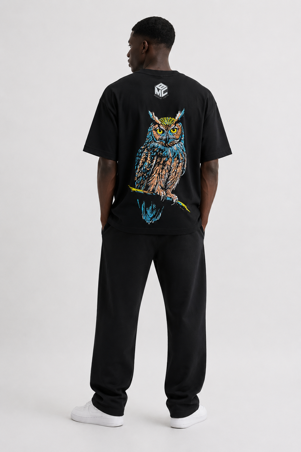 Neon Owl Graphic Tee Black