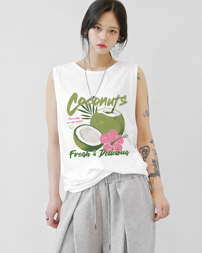 Coconut Paradise Tank Tees White