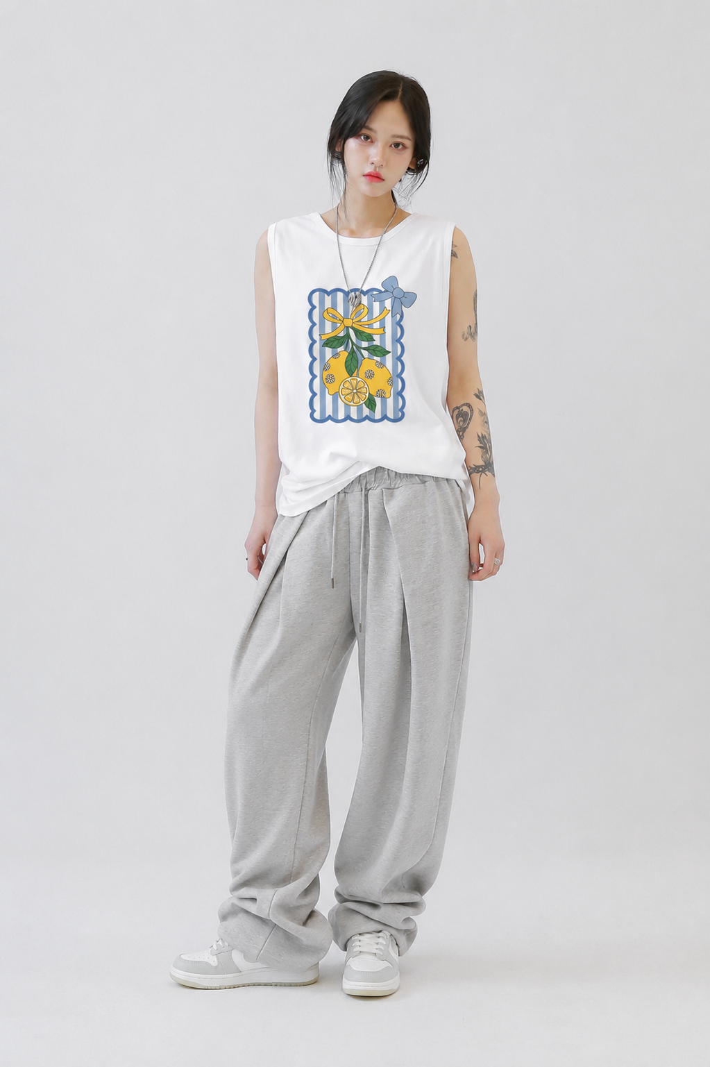 Lemon Charm Tank Tees White