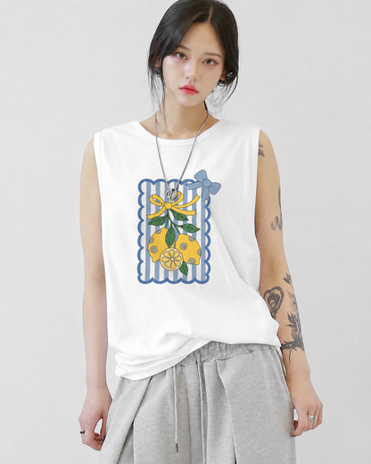 Lemon Charm Tank Tees White