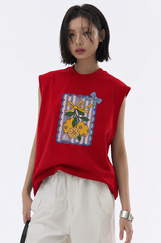 Lemon Charm Tank Tees Red