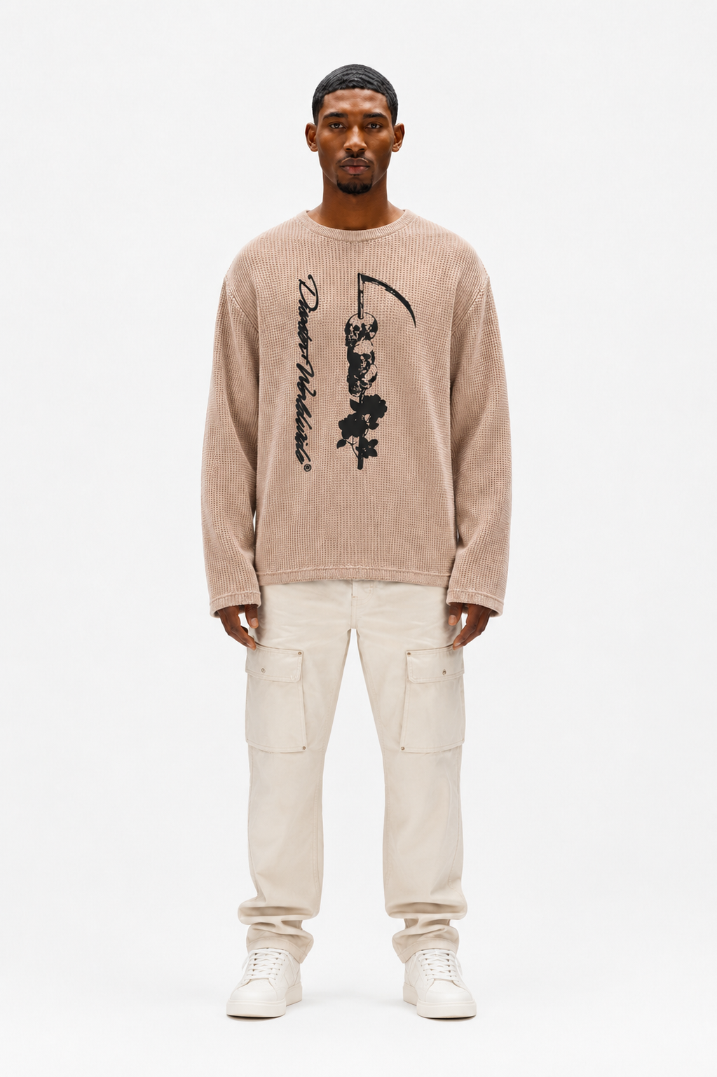 Coolbee Store Ghost Harvest Waffle Tee Beige – side view