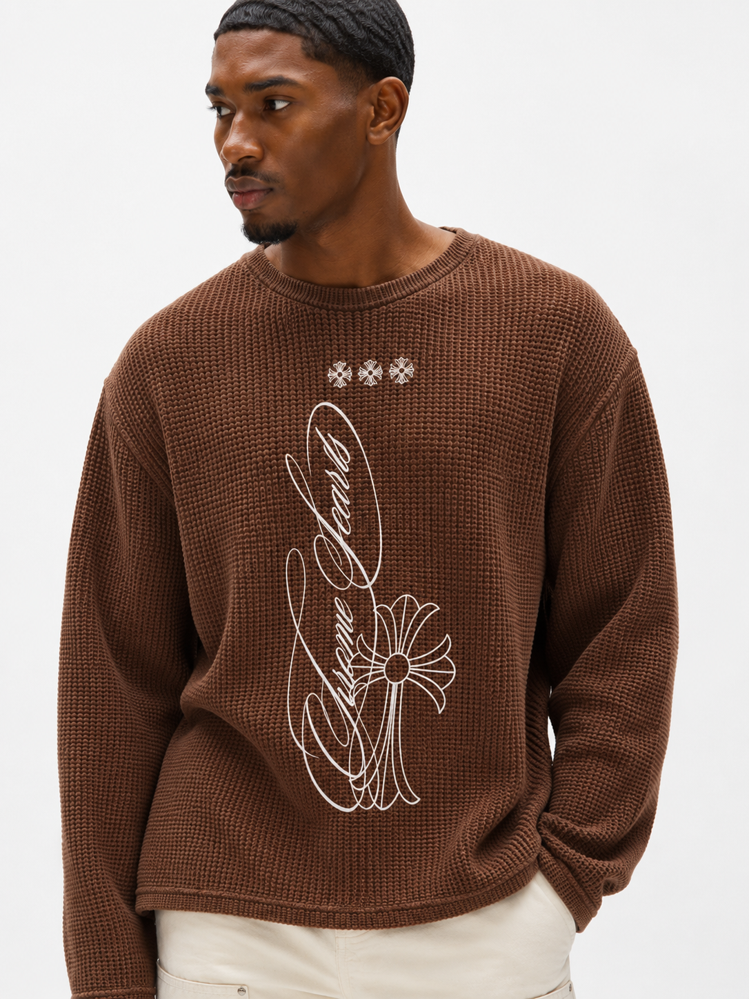 Coolbee Store Signature Cross Waffle Tee Brown – front view