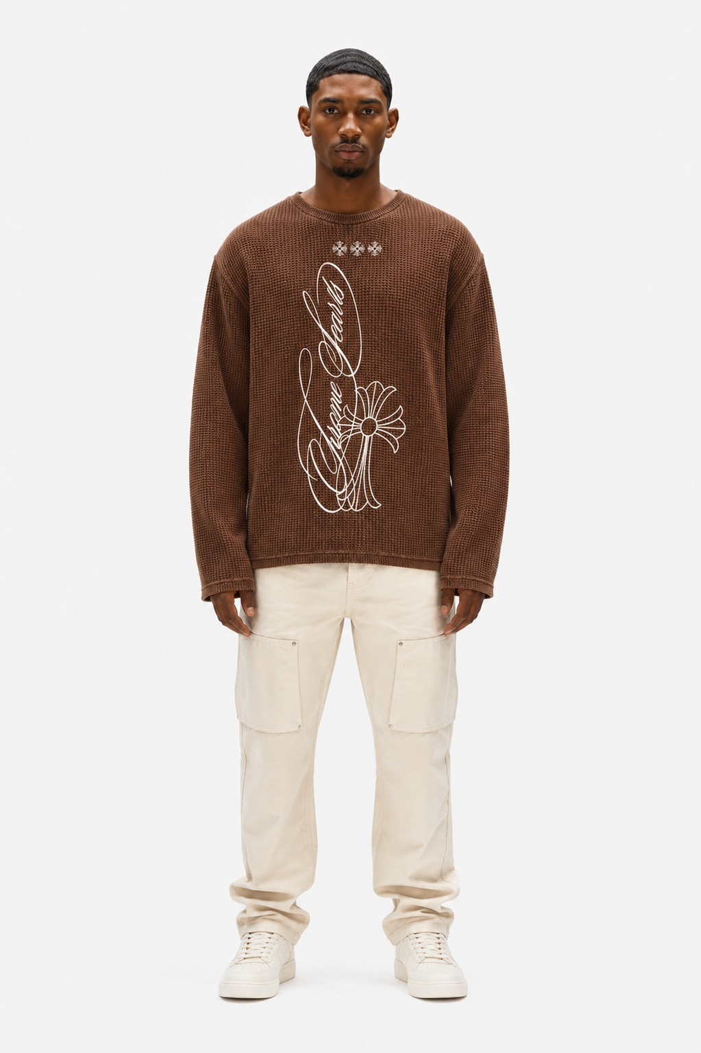 Coolbee Store Signature Cross Waffle Tee Brown – side view