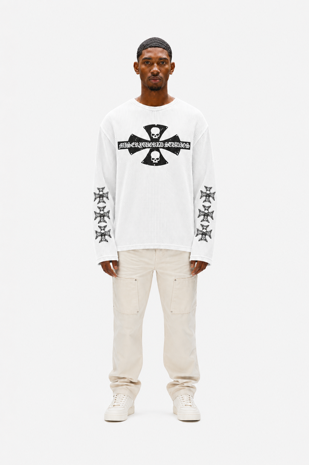 Coolbee Store Iron Cross Waffle Tee White – back view