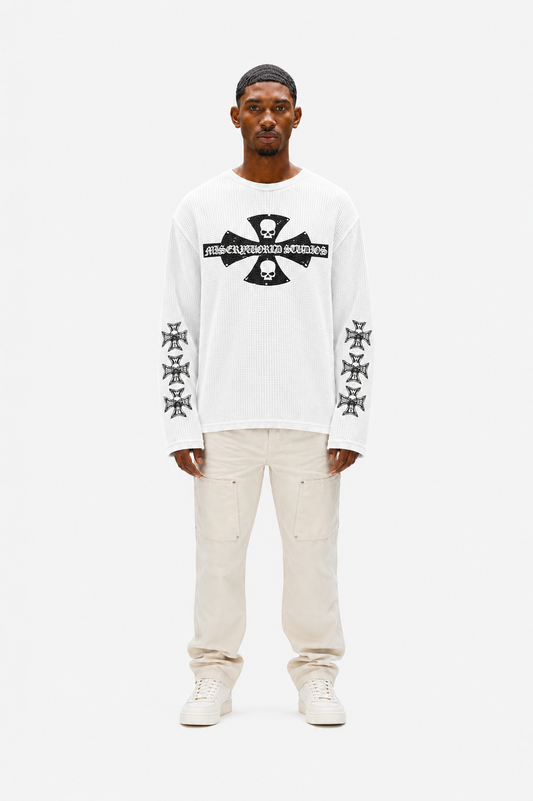 Coolbee Store Iron Cross Waffle Tee White – back view