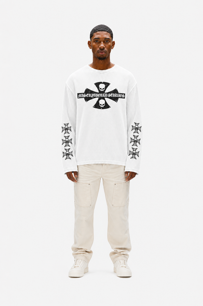 Coolbee Store Iron Cross Waffle Tee White – side view